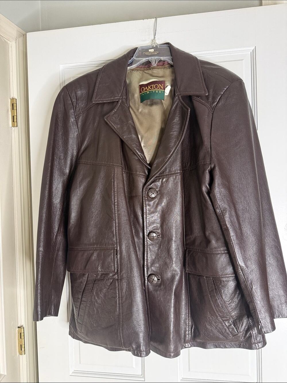 Oakton Men's Brown Leather Bomber Jacket. Large 41 removable lining